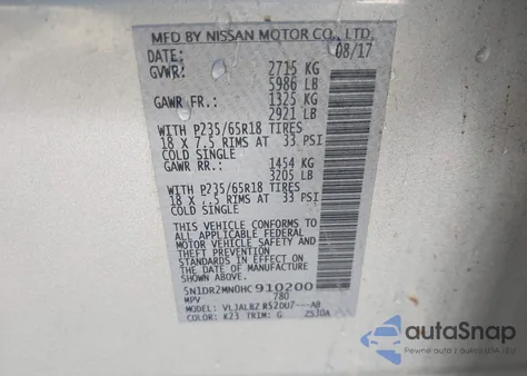 2017 Nissan Pathfinder S из США, поврежденный, VIN 5N1DR2MN0HC910200